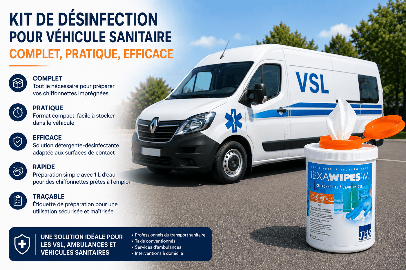 Kit de désinfection pour véhicule sanitaire : que doit-il contenir ? - THX MEDICAL